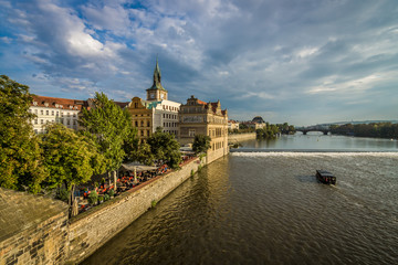 Autumn in Prague. Vltava River. Czech Republic. Toning.