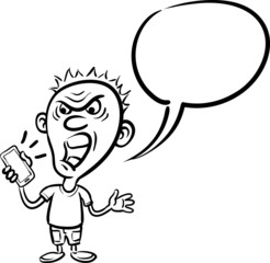 shocked cartoon character with smartphone - line drawing