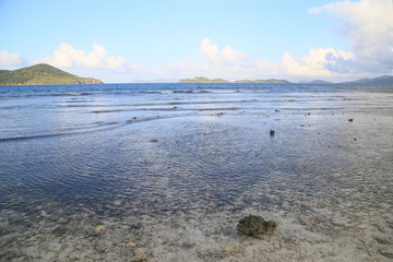 Low tide at sunset on a beach of St Thomas Island, US VI.