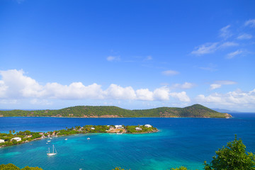 Aerial view on shallow waters near St Thomas Island, US VI.