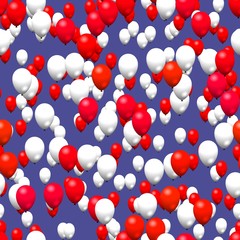 Red white party balloons seamless pattern on blue background - obrazy, fototapety, plakaty