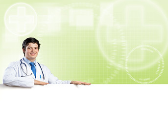 Doctor with banner
