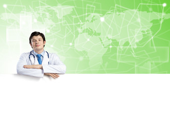 Doctor with banner
