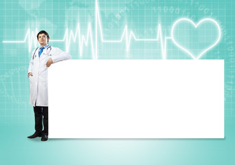 Doctor with banner