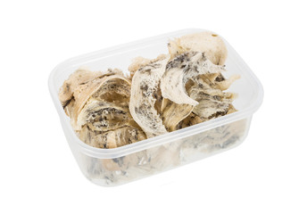 non clean swiftlet nest in plastic box isolated on white