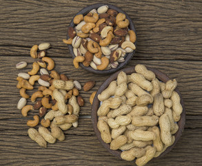 mix nuts on a wooden table