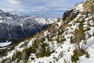 winter mountain panorama in Valmalenco, Sondrio, Italy