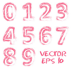 Vector red handwritten numbers.
