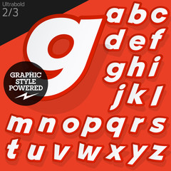Alphabet set of symbols in the form of stickers. Bold red