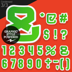 Alphabet set of symbols in the form of stickers. Condensed green