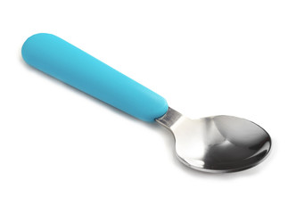 Blue baby spoon isolated on white