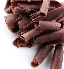 Chocolate curls isolated on white