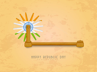 Happy Indian Republic Day celebration with spinning wheel.