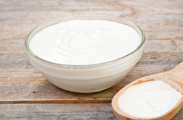sour cream in a glass bowl