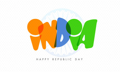 Happy Indian Republic Day celebration with tricolor text.