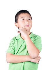 Asian boy thinking isolated on white background