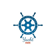 Obraz premium Yacht rent logo template with steering wheel