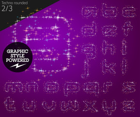 Vector christmas font characters of a shining stars. Techno