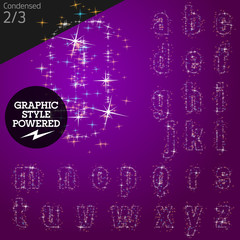 Vector christmas font characters of a shining stars. Style