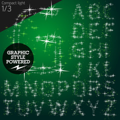 Vector christmas font characters of a shining stars. Compact