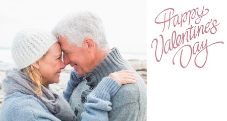 Composite image of side view of a romantic senior couple