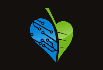 love tech ecology leaf logo vector