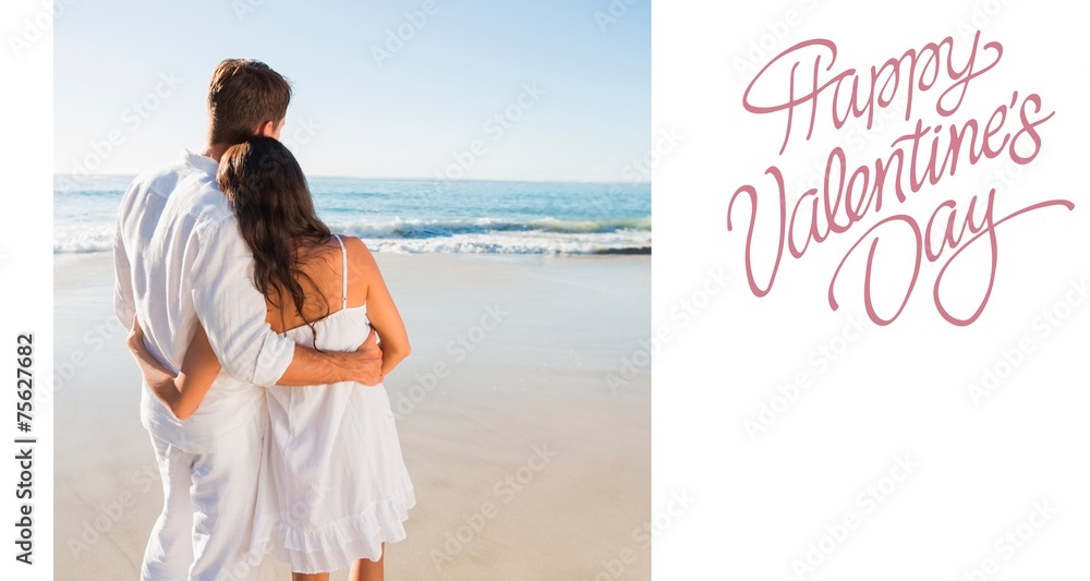 Poster composite image of content couple looking at the waves