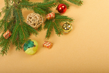 Christmas decorations on paper background