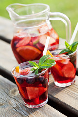 Refreshing sangria (punch) with fruits
