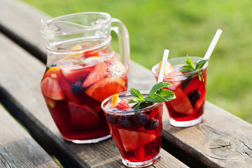 Refreshing sangria (punch) with fruits