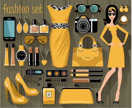 Fashion set in a style flat design