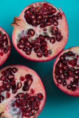 Pomegranate fruit cut with seeds