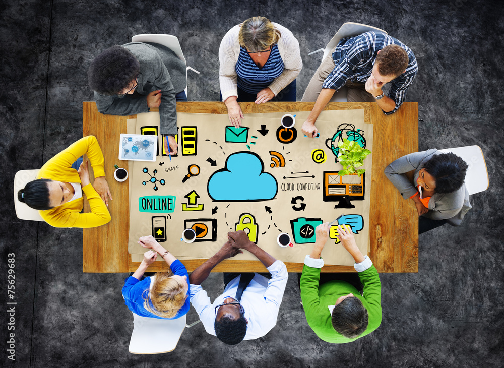 Aufkleber diversity people data cloud computing brainstorming concept