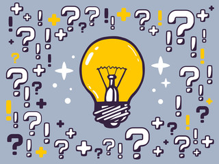Vector illustration of many questions and exclamation marks arou