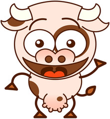 Cute cow waving and greeting