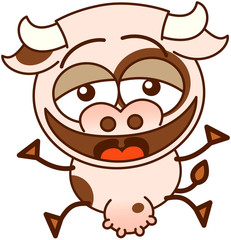 Cute cow laughing loudly and celebrating