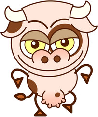 Cute cow walking in a mischievous attitude