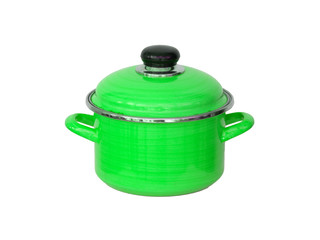Old green metal cooking pot