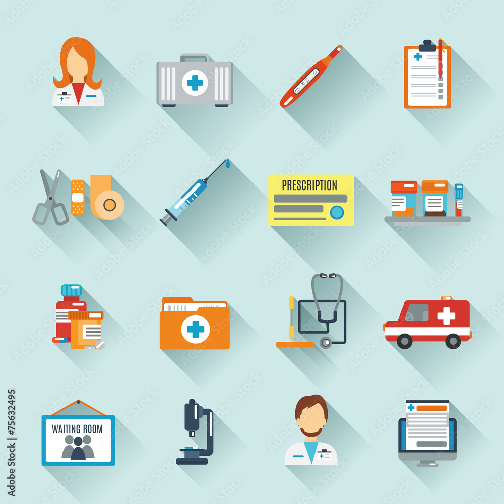 Sticker doctor icon set