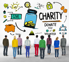 People Rear View Togetherness Help Donate Charity Concept