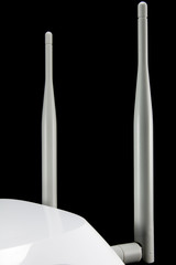 closeup of gray router's antennas