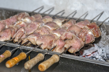 Pieces of meat prepare on fire