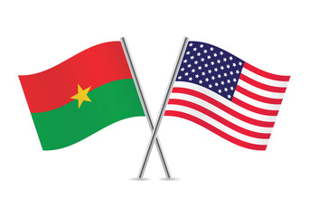 Burkina Faso and American flags. Vector illustration.