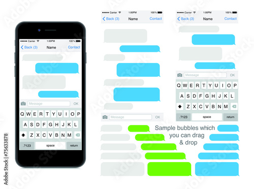 smartphone chatting sms template bubbles place your own text stock