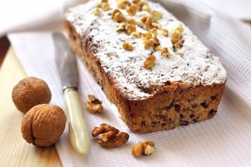 Banana cake with walnuts and dark chocolate