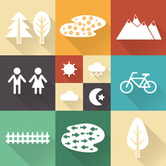 Monochromatic flat city elements with shades