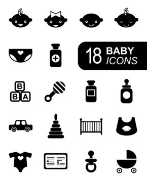 Monochromatic flat baby icons. Vector infographic