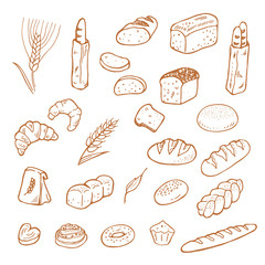 Hand drawn bread on white background.
