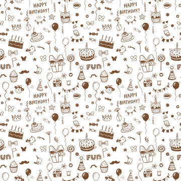 Hand drawn birthday seamless pattern. © teploleta