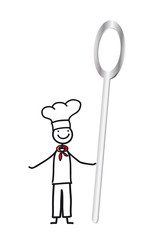 Koch mit Kochlöffel, Ausbildungsberuf finden, Lehre in der Gastronomie, Chefkoch werden - Strichmännchen, abstrakte Strichfigur